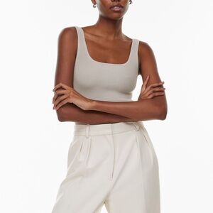 Aritzia Slim Ribbed Square-Neck Tank - Off-Gray